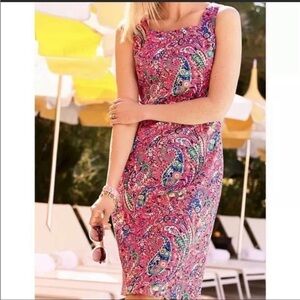 Talbots Dress Paisley Print Textured Waffle Sheath Sleeveless Bow Tie Cut Out 12